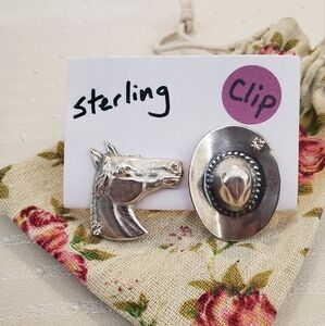 Western Horse Clip On Earrings Vintage Sterling Set